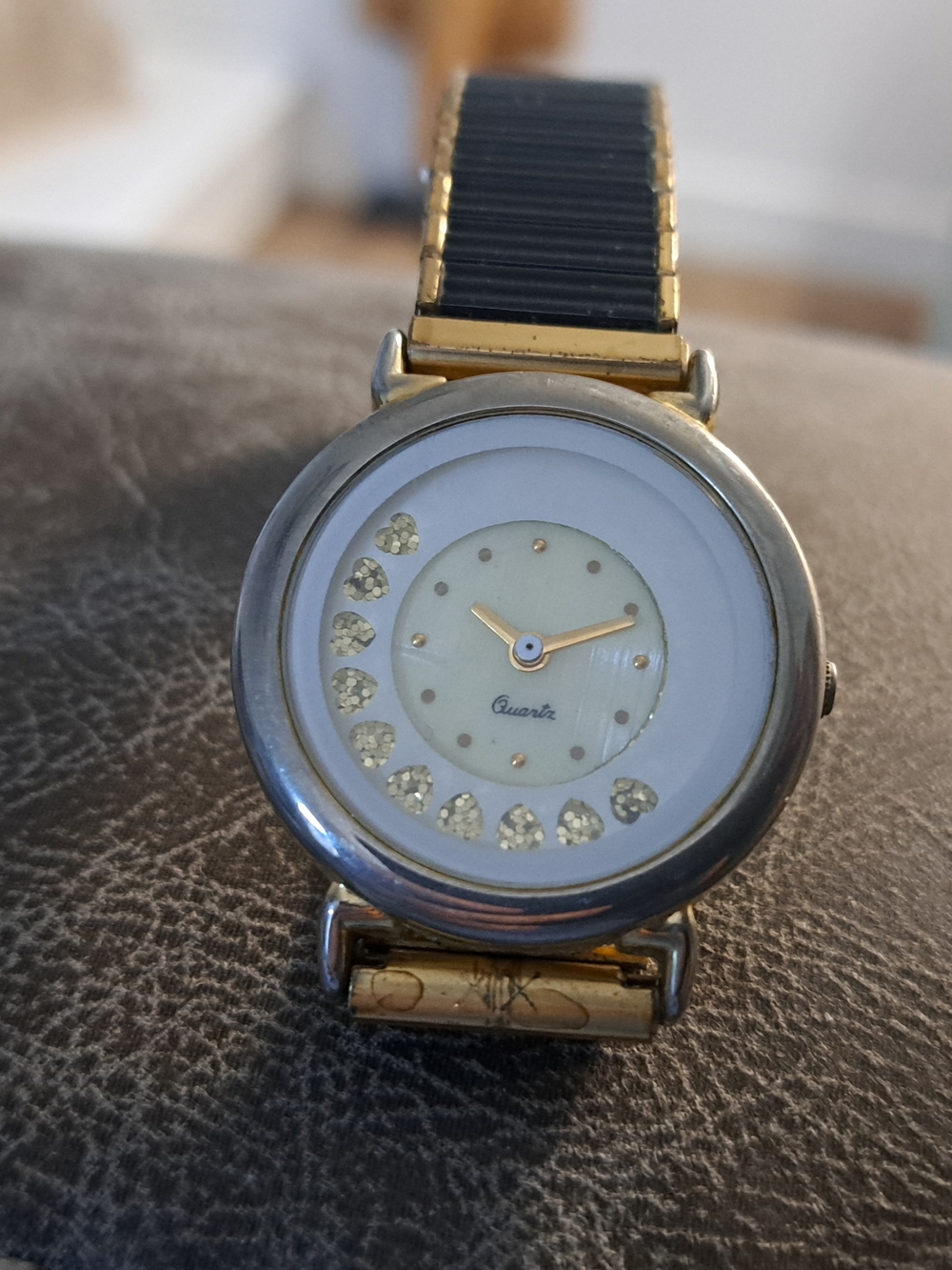 Quartz Women's Two-Tone Crystal Accent Watch - White & Gold